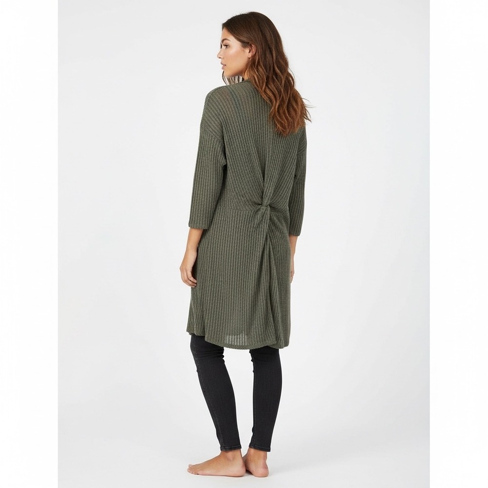 Daytrip Womens Olive Green Ribbed Twist Back Duster Cardigan Sweater Size S